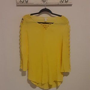 Bright Yellow Beautiful Blouse Womens L Cold Shoulder